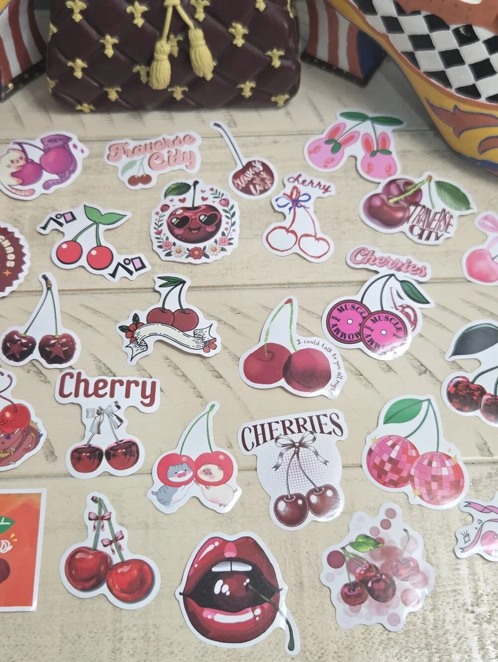 Lot of 30 Cherry Aesthetic Vinyl Stickers Pack - Coquette Y2K Variety, NEW